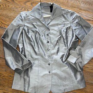 LIZ CLAIBORNE silver gray 100% silk buttoned top/6